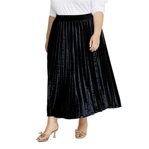 On 34th Womens Black Velvet Long Formal Pleated Skirt Plus Size 2X NWT $89